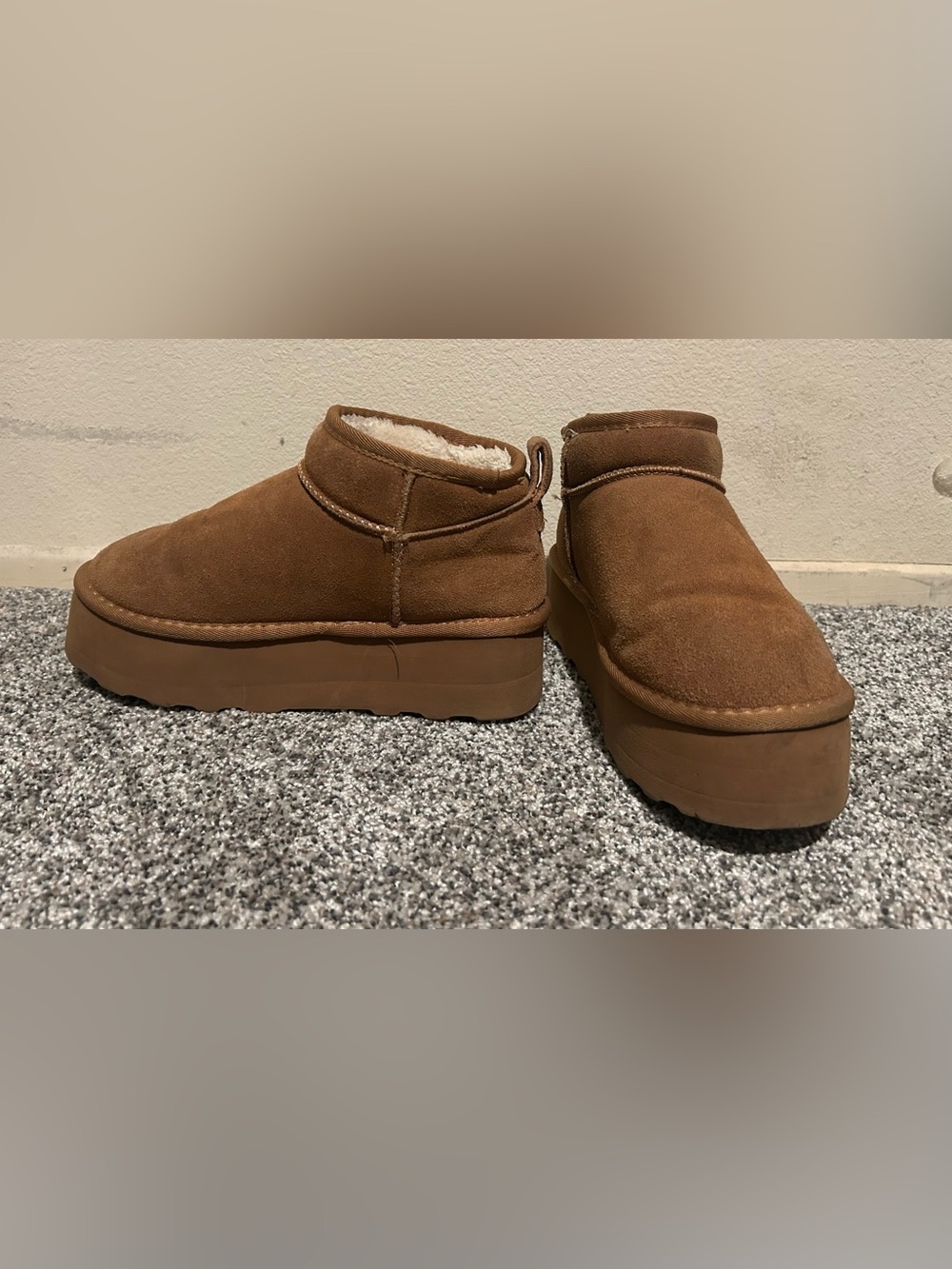 Women's Brown Suede Platform Ankle Boots with Plush Lining